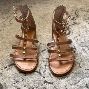 Women’s Tan Strappy Gladiator Sandals with Gold Studs